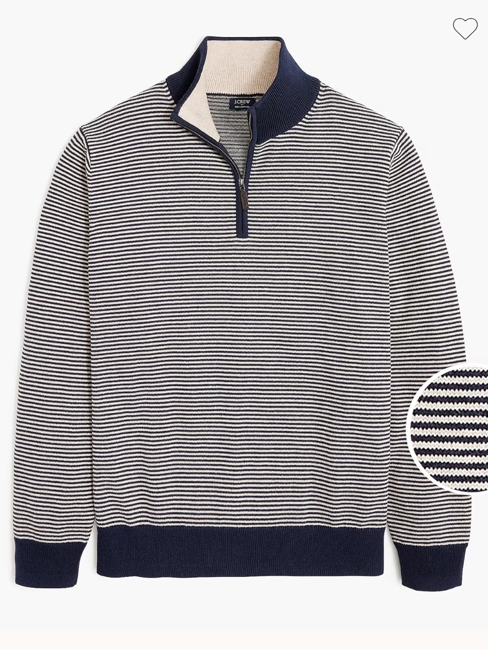 NWT J.Crew Men’s Cotton striped half-zip sweater XXL Heather Stone Navy